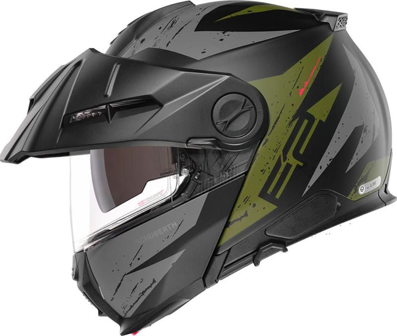 Schuberth E2 Explorer Black & Green Adventure Flip Front Motorcycle Helmet - New for 2023/2024 - Averys Motorcycles